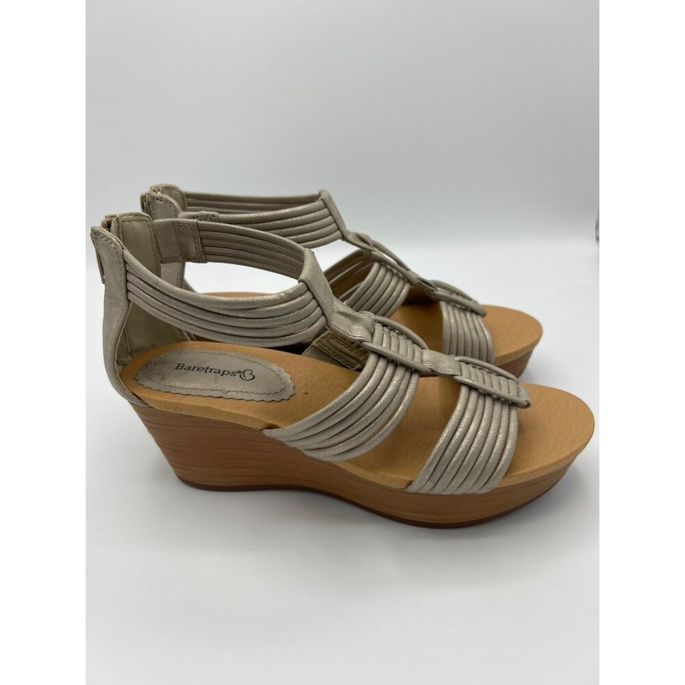 Baretraps Women's Strappy Stetchy Wedge Sandals Size 8M Gray Metallic - Picture 6 of 8